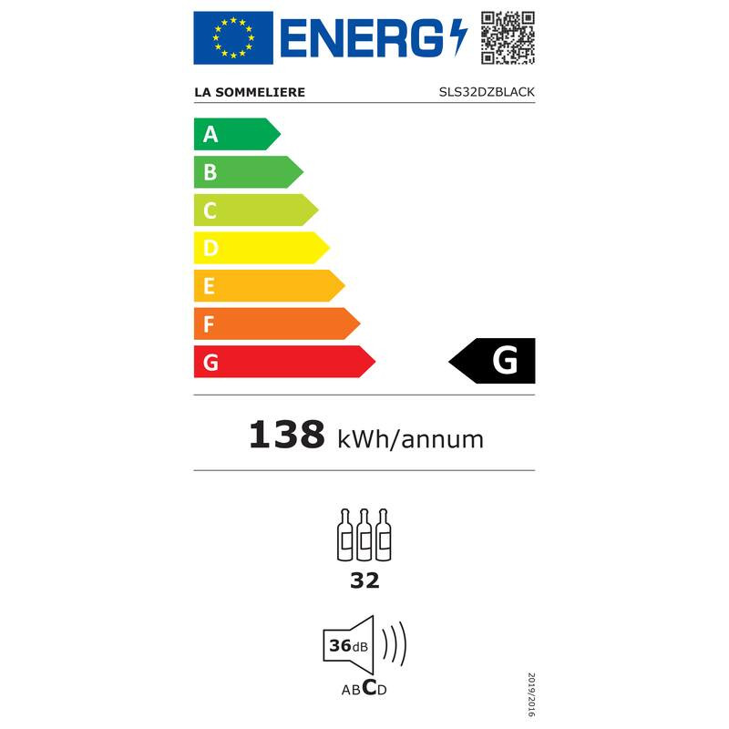 Etiquette énergie - Cave de mise à température double zone SLS32DZBLACK 32 Bouteilles - La Sommelière